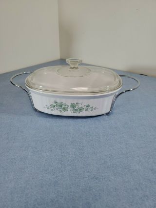 Corning Ware F - 2 - B 2.  8 Liter Callaway Ivy Covered Casserole Dish With Metal Base