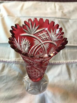 7 " Bleikristall Bavaria Germany 24 Lead Crystal Ruby Red Flower Vase