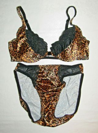 Vintage Maidenform Sweet Nothings Savvy Leopard Satin Bikini Panties M Bra 36b