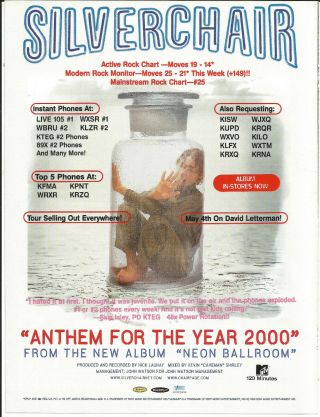 Silverchair Rare 1999 Anthem Vintage Promo Trade Ad Poster For Neon Cd Usa