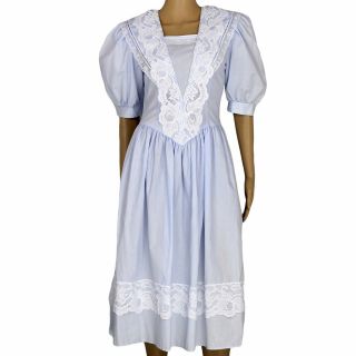 80s Vintage Jessica Mcclintock Gunne Sax Dress,  Pale Blue,  Angel Wing Lace 4/5