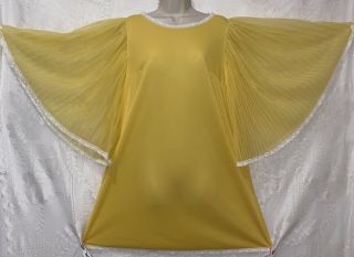 Vtg L Groovy Golden Yellow Saramae Pleated Chiffon Angel Wings Nightgown Nightie