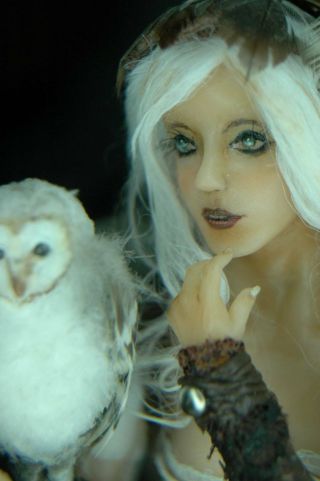 Ooak Sculpture,  Art Doll,  Fairy,  Owl,  " Luna " Hand - Crafted By K - Elizabeth