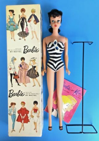 Vintage Barbie Doll Brunette Ponytail W/box Complete & 1960’s Euc