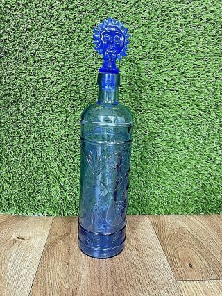Vintage Italian Cobalt Blue Glass Decanter Bottle - Stopper Not