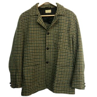 Vtg 60s Men’s L.  L.  Bean Cursive Tag Plaid Houndstooth Wool Blazer Jacket Size M