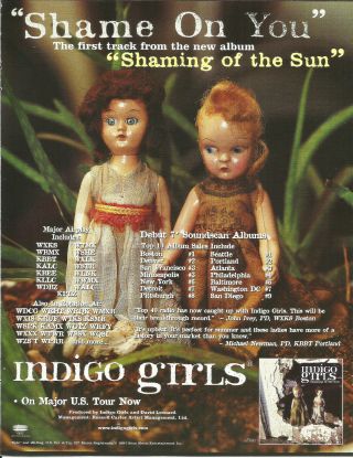 Indigo Girls Shame & Aerosmith Hole Rare Promo Trade Ad Poster For 1997 Cd