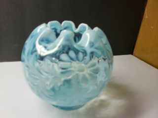 Vintage Fenton Glass Fern And Daisy Blue Glass Rose Bowl