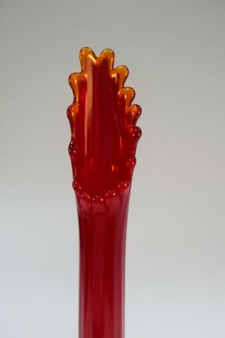 Vintage Ruby Red Glass Stretch Vase 19”Tall,  Viking?,  Yellow Scallop 2