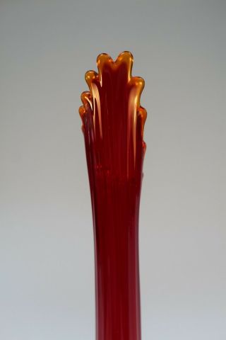 Vintage Ruby Red Glass Stretch Vase 19”Tall,  Viking?,  Yellow Scallop 3