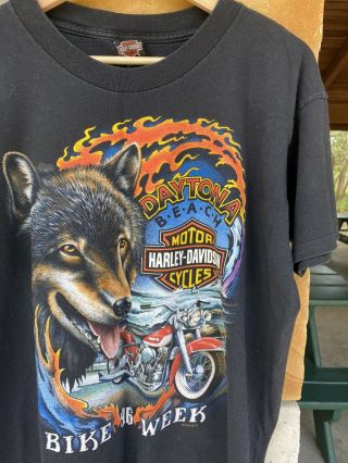 Vintage 1996 Harley Davidson Daytona Bike Week Wolf Graphic T Shirt Size Large