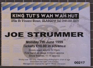 The Clash Joe Strummer Ticket King Tuts Glasgow 1999