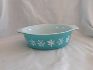 Vintage Pyrex Turquoise Snowflake 043 Oval Casserole 1 1/2 Qt Bottom Only