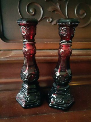 Avon 1876 Cape Cod Red Candlestick 2 Tall Holders