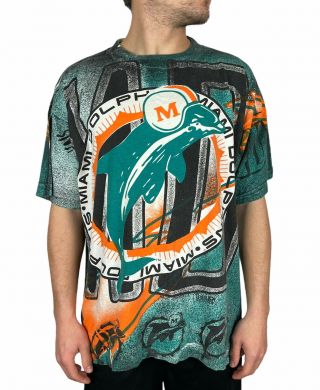Vintage 90’s Miami Dolphins Magic Johnson T’s Shirt Size L All Over Print Aop