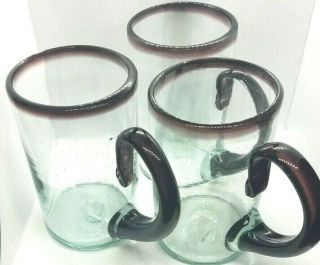 (3) Hand Blown Studio Art Glass Mug Tankard Beer Stein Bar Applied Handle Mcm