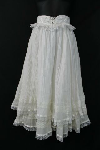 Vintage 70s Gunne Sax Skirt White Gauze 2 Tiered Layers Lace Up Ruffles Xs Sz 5