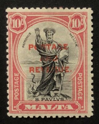 Malta George V 10/ - Black & Carmine Overprint M/m Sg 192 (ct £70)