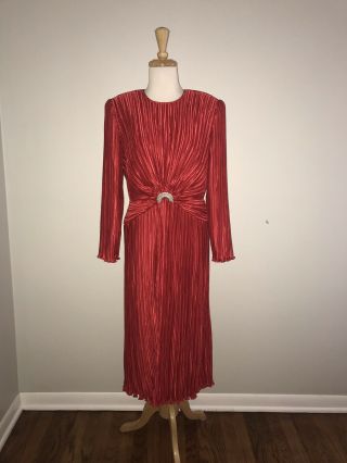 Vintage 80’s George F Couture Size 12 Red Fortuny Pleated Dress