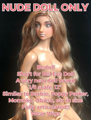 Bel Eve Doll Bedoll Ooak Nude Doll 12” Like Barbie Poppy Momoko Obitsu Tan Skin