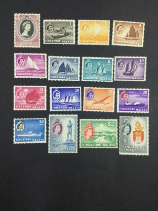 Momen: Singapore 1955 - 59 Sg 38 - 52 Og H £150 Lot 1851