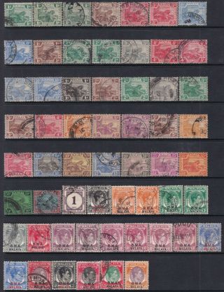 Federated Malay States Stamp 1904 - 22 A Page Of Stamps,  Inc Bma 1945 Bma Set