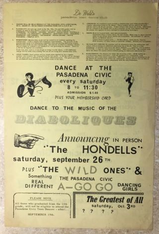 1964 Hondels,  Wild Ones,  Dick & Dee Dee,  The Drifters Concert Poster