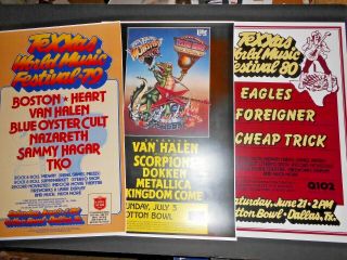 3 Texxas World Music Festival Texas Jam Posters 79,  80,  88 Eagles Van Halen Boston