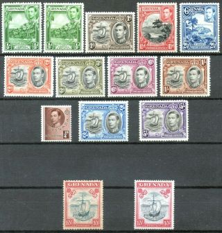Grenada 1938 Kgvi Complete Set Of 14 To 10 Shillings Shades Lmm
