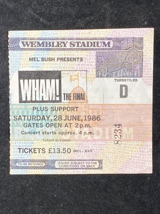 Wham The Final 28th June 1986 Concert Ticket Wembley Stadium
