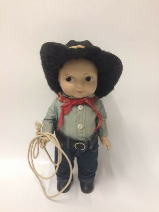 12 - 1/2” Composition Buddy Lee Advertising Cowboy Doll Hat Lasso