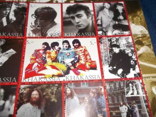 The Beatles Stamp Sheet Set 12 Stamps From Khakassia With Border