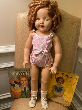 Vintage Shirley Temple Look Alike Composition Doll 27 " / Clothing,  Books