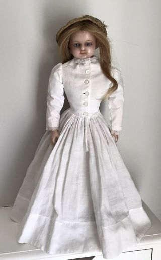 Antique English Poured Wax Charles Marsh Doll With Antique Clothing 19 Inches