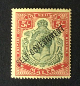 Malta George V 1922 5/ - Value Self Government O/print M/m Sg 113 (ct £60)