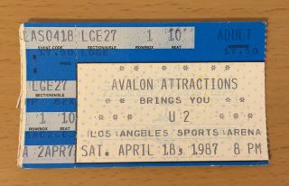 1987 U2 The Joshua Tree Tour Los Angeles Concert Ticket Stub Bono Edge 4/18 1 10