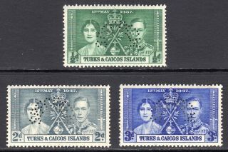 Turks And Caicos Islands 1937 Kgvi Coronation Specimen Set,  Sg 191s - 193s Cat £90