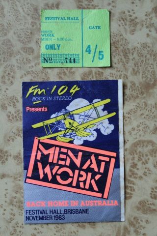 Men At Work 1983 Brisbane Festival Hall Concert Tour Stub & Sticker