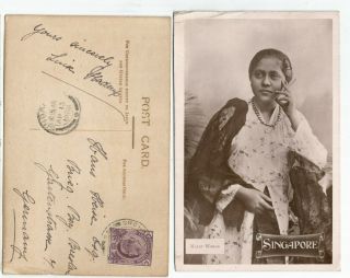 Singapore 1908 Malay Woman,  Singapore Rppc ,  Sent To Poland @3c Rate Ed.  ?