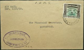 North Borneo 1948 Official Airmail Cover From Jesselton To Singapore