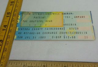 The Grateful Dead 7/31/1983 Concert Ticket Ventura County Fairgrounds Ca