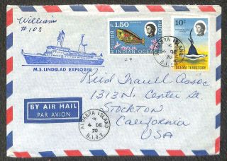 British Indian Ocean Scott 17 & 29 Stamps Linbald Ship Airmail Cover To Usa 1970