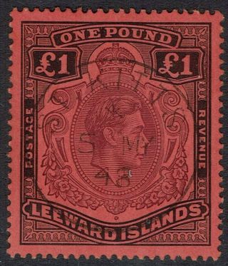 Leeward Islands 1938 Kgvi 1 Pound Purple And Black On Carmine Perf 14