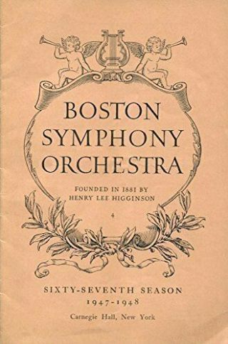 Boston Symphony Orchestra: Carnegie Hall 1947 - 1948 Program /koussevitzky /mal.