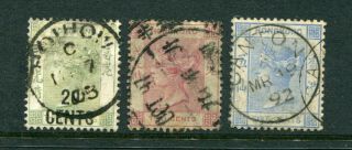 Old China Hong Kong Qv 3 X Stamps With Treaty Port Hoihow & Canton Cds Pmk
