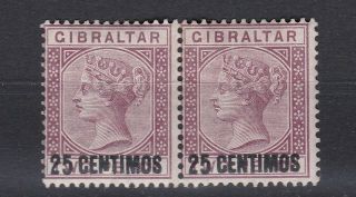 British Commonwealth.  Gibraltar.  Broken N Variety On 1889 25c Overprint Pair.