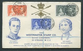 12.  05.  1937 British Honduras Kgvi Coronation Set Stamps On Illust.  Fdc To Gb Uk