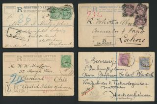 1893 - 1913 India Covers X4 Qv Kevii Registered Letter Inc To Usa England Germany