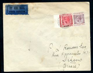 Cyprus - Kgv 1932 First Flight Airmail Cover Limassol To Athens,  Greece