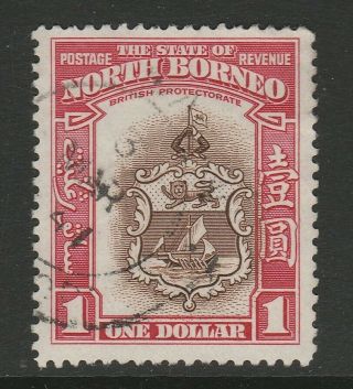 North Borneo 1939 $1 Brown & Carmine Sg 315 Fine.